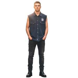 Men's Sleeveless Denim Shirt Black Large Biker Motorcycle New Smyrna Beach